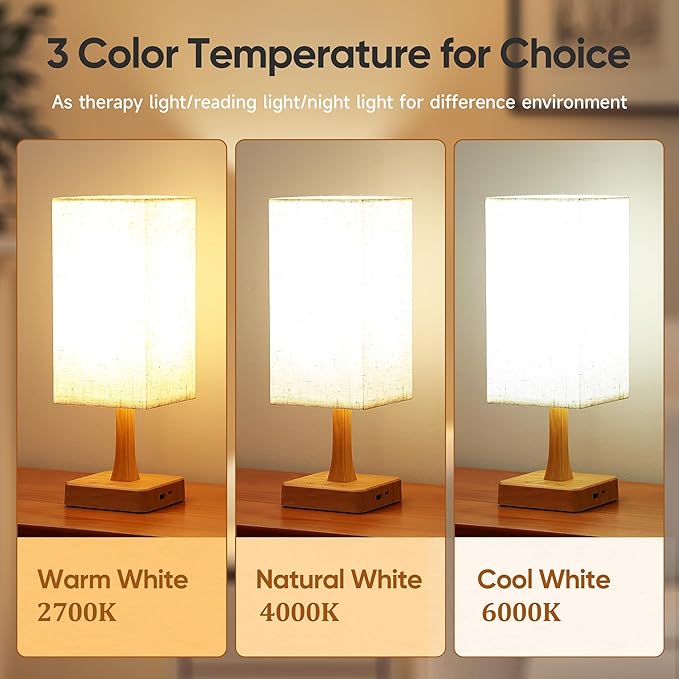 Light Therapy Lamp 10000 Lux Therapy Light with Remote, Upgrade Size, 3 Color Temperatures, 5 Brightness Level Full Spectrum Sunlight Lamp with USB C & A Ports Home/Office Use As Lift Mood, Grain, 24W
