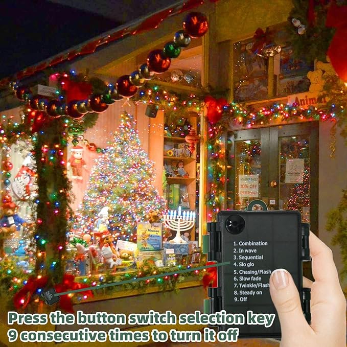 27.5Ft C9 LED Christmas Lights Battery Operated with Remote, LED Multicolor Outdoor Christmas Tree Lights Waterproof with 8 Mode Twinkle, for Christmas Tree Stair Yard Home Decor, 50 Bulbs