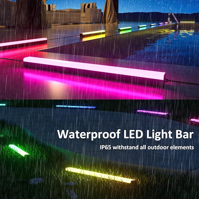 Outdoor RGB Light Bar, Outdoor Color Changing Lights Waterproof, APP and Remote Smart Flood Light, Music Sync and Versatile Color Changing Great for Pathway, Poolside, Patio, Lawn Decor (2)