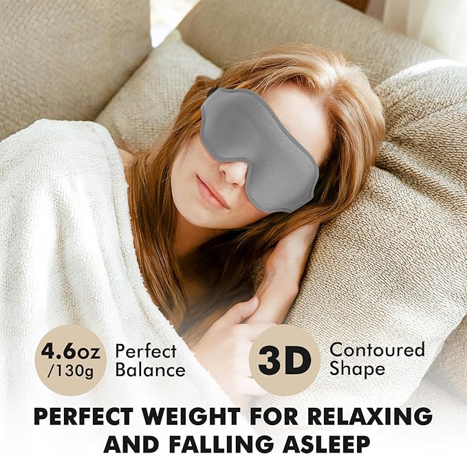 Sleep Eye Mask for Men Women, Weighted Eye Mask Blackout with Adjustable Strap, Lash Extensions Sleeping Mask for Travel (Grey, 4.6oz)