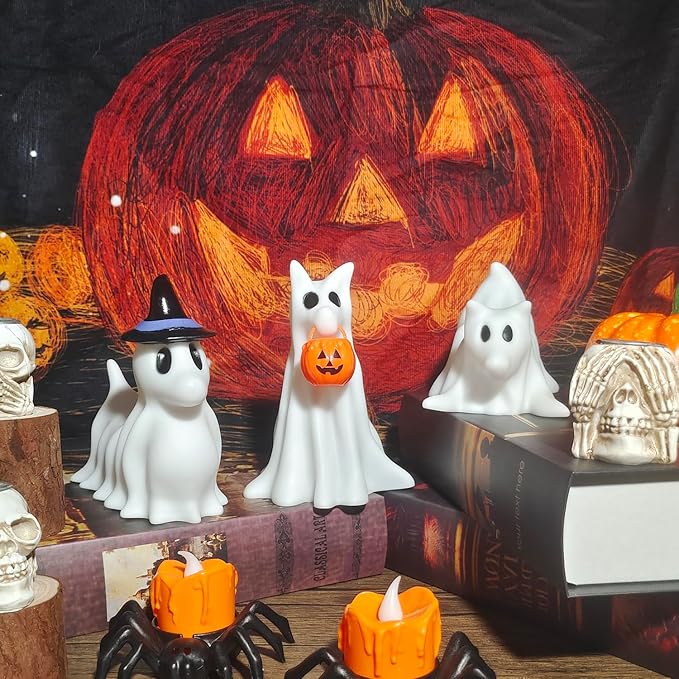 Halloween Decorations Indoor,Ghost Decor, Light Up Ghost kit Set of 3 Ghost Dogs with LED Lights - Halloween Home Decor - Gifts for Dog Lovers - Office Desk Autumn Decor -Ghost Pet Night Light