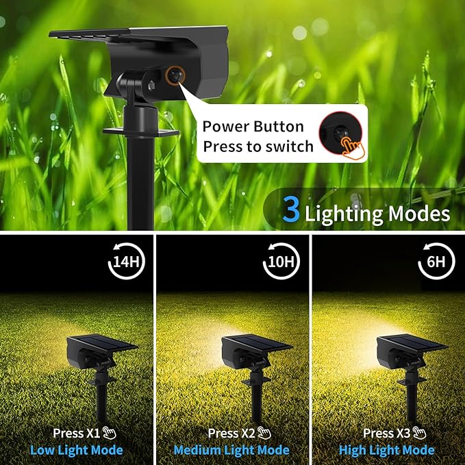 Solar Spot Lights Outdoor 2 Pack, [46 LED/3 Modes] Solar Landscape Spotlights Waterproof, 2-in-1 Auto On/Off Solar Powered Lights for Outside Yard Garden Wall Pathway(Warm White)