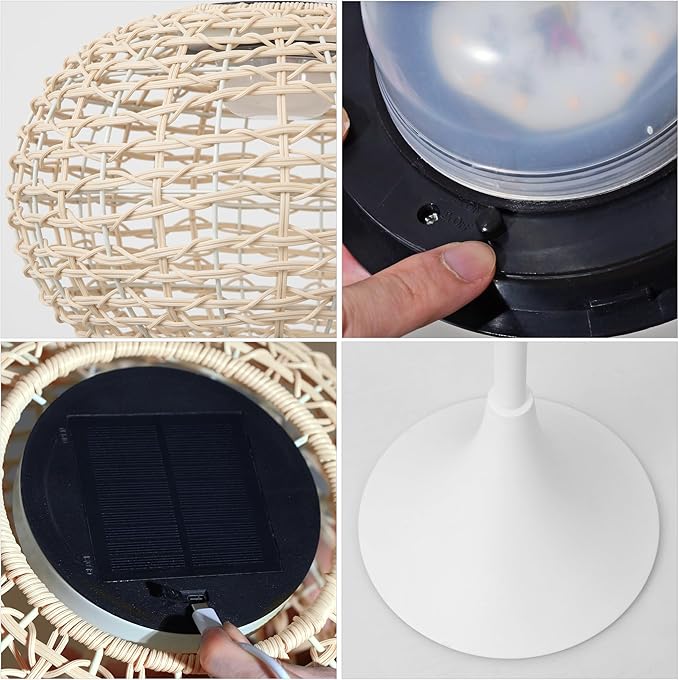 JONATHAN Y 58" White/Cream Modern Outdoor Solar Floor Lamp, Waterproof LED Standing Light for Patio, Deck, Porch, Faux Rattan Shade, USB-C Rechargeable, Coastal Decor (JYL2601B)