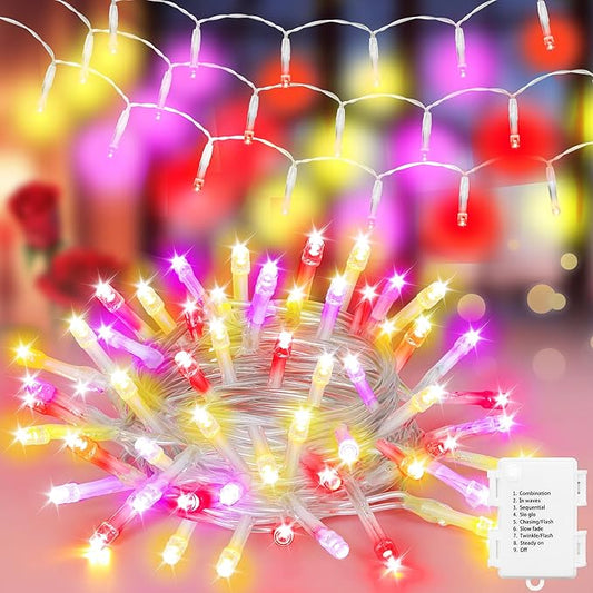 30 LED Valentines String Lights - 10Ft Mini Bulbs Battery Powered Pink Red Yellow Light for Indoor Wedding Anniversary Romantic Dating Party Gifts Valentine Decorations - 8 Modes with Bulit-in Timer