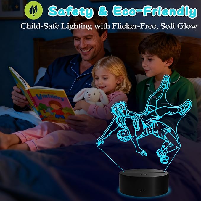 Wrestling Night Light, Wrestling Gifts for Men, 3D Illusion Lamp with Remote Control, 16 RGB Colors, 4 Flashing Modes, Timer, Dimmable, Boys Room Decoration for Holiday Birthday Christmas