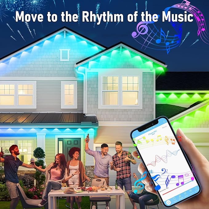 MUCCCUTE Permanent Outdoor Lights for Easter100ft RGB + IC Eaves Lights with App & Remote Control, Outdoor String LED IP67 Waterproof for Holidays New Year July 4th Roof Eaves House Garden Decor