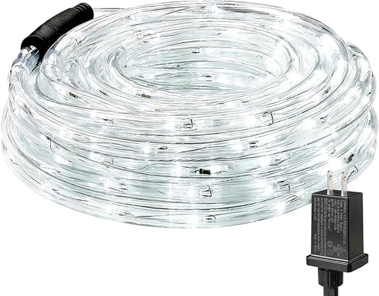 Lighting EVER 33ft 240 LED Outdoor Rope Lights Cool White 6000K, 24 V Connectable, Waterproof Clear Tube String Lights for Deck Railing, Patio Ground, Garden, Yard Lawn, Flower Bed Landscape, Camping