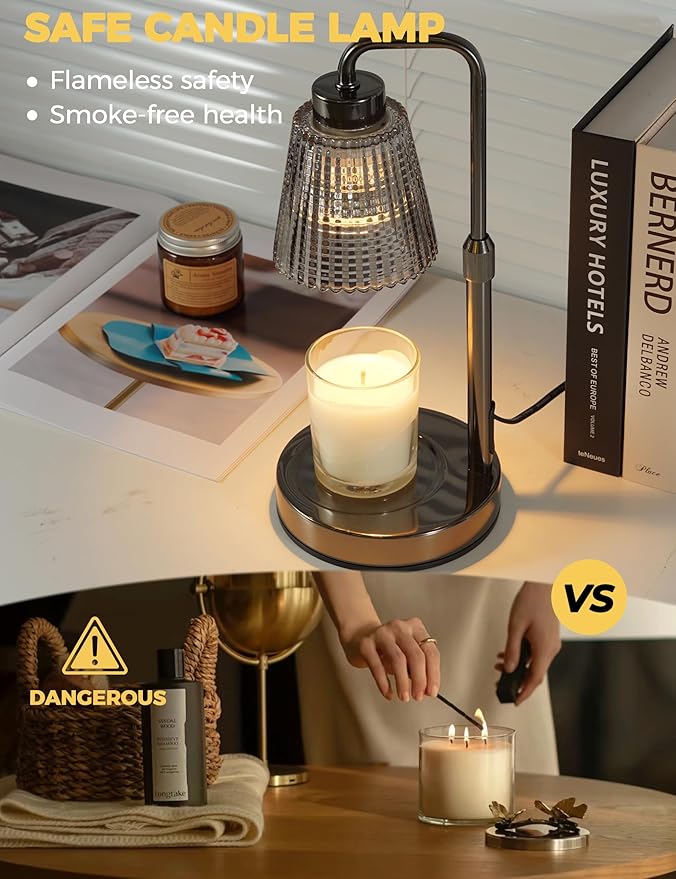 Candle Warmer Lamp with Timer, Adjustable Height Candle Warmer, Dimmable, Home Decor, Wax Warmer Lamp for Jar Candles with 2 Bulbs, Gray