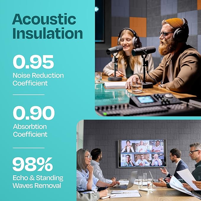Acoustic Panels 12-Pack Soundproof Wall Panels 12"x12"x0.4" Decorative Sound Dampening for Your Home, Office, Studio, Bedroom & More with Unique GridFrame Carving [Pebble Gray]