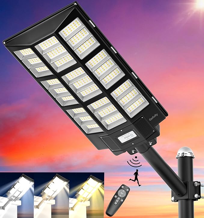 Gefolly SL-7200W Solar Street Light Outdoor, Wide Angle 450000LM 3000K/4000K/6500K Commercial Parking Lot Light Dusk to Dawn, IP67 Flood Outdoor Lamp for Basketball Court, Road, Yard