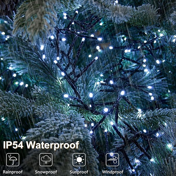 Battery Cluster String Lights 2 Pack Total 20Ft 400 LED String Lights with Timer 8 Modes Firecracker Christmas Lights Outdoor Waterproof for Tree Home Decor (Cool White)