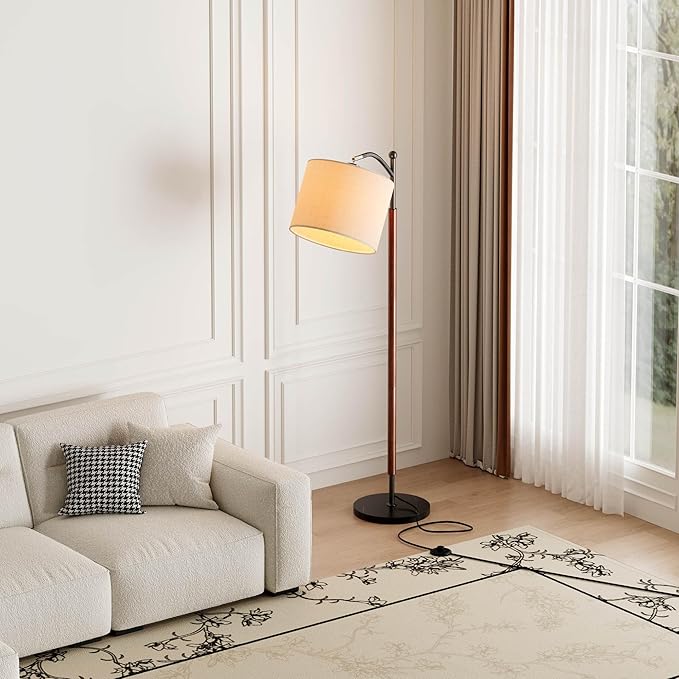 Arc Floor Lamp, Corner Mid Century Modern Floor Lamp, Standing Lamp with Adjustable Hanging Lampshade and Marble Base, Floor Lamps for Living Room, Bedroom, Office, Walnut Brown