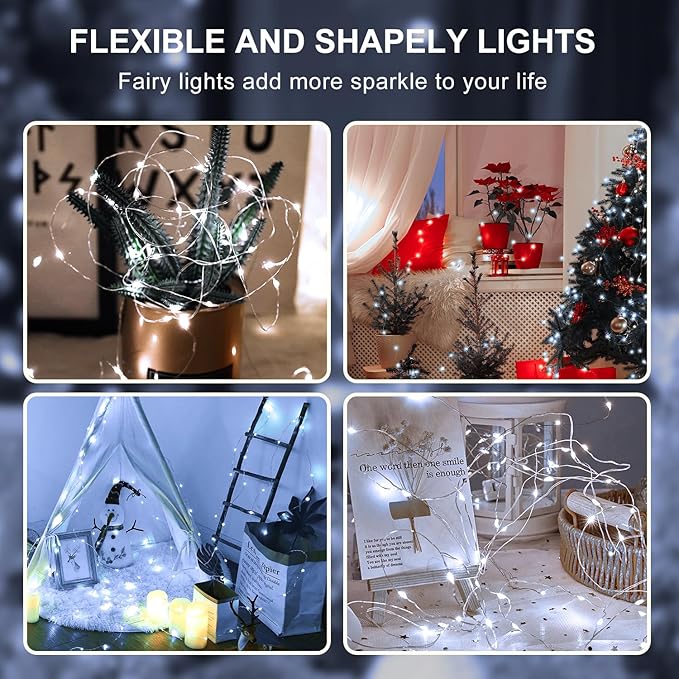 Aogist 16FT Fairy Lights with Spool,Ultra-Bright 50 LEDs Battery Operated Copper Wire String Light for Bedroom Christmas Wedding Centerpiece Parties Decoration,White