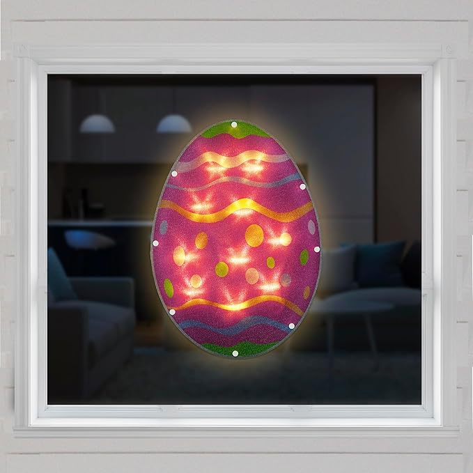 Northlight Battery Operated LED Lighted Easter Egg Window Decoration - 14"