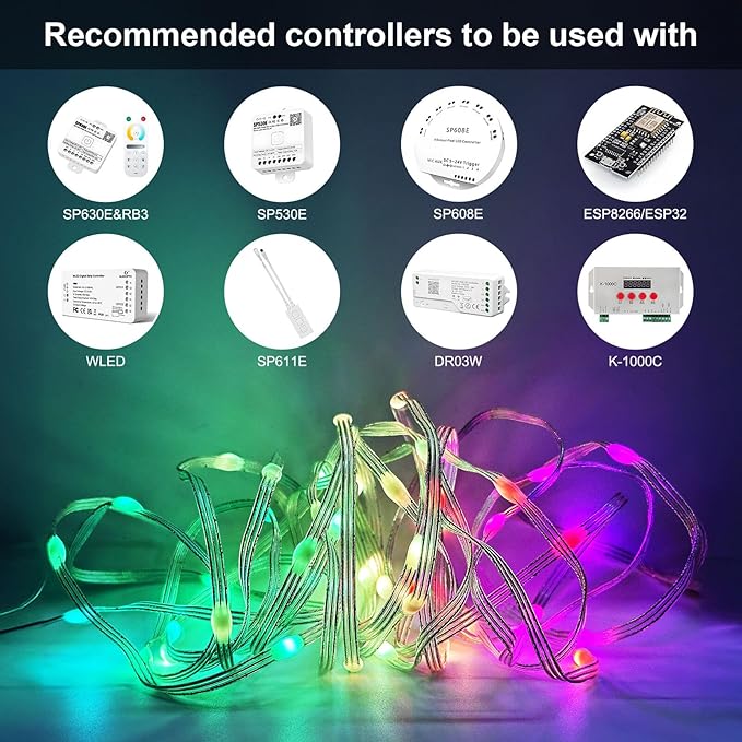 WS2812B Fairy String Lights Addressable Individually RGB IC, PVC Wire 16.4FT 50LEDs DC5V/2A for Twinkle Home Garden Bedroom Outdoor Indoor Decor(No Adapter or Controller) 4PCS