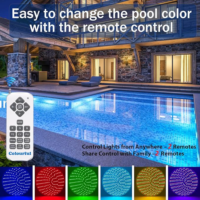 12V 50W LED Color Changing Pool Lights for Inground Pool, Swimming Pool Light Bulb with Remote, E26 Replacement Underwater Pool Lighting for Pentair and Hayward Light Fixtures, 1 Pack