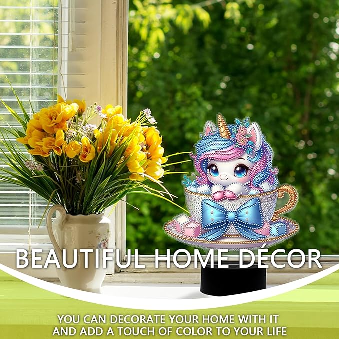 Lovely Unicorn Diamond Art Painting Night Light,Diamond Art Painting Kits Desktop Touch Lamp Ornaments for Tabletop Decor Diamond Art Accessories for Adult Beginner Bedrooms Living Room
