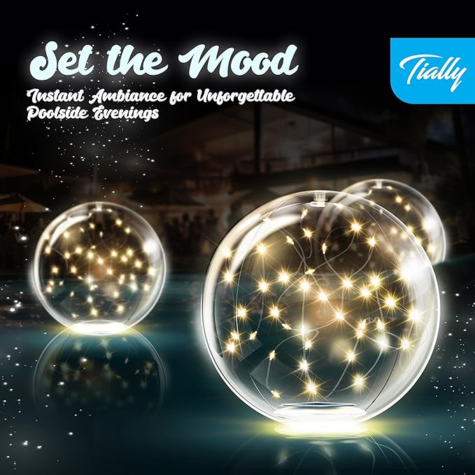TIALLY Fairy Floating Pool Lights Solar Powered - 14" Inflatable Waterproof Led Glow Balls, Floating Light Up Balls for Swimming Pool Party Decorations, Cool Outdoor Decor (6 Pack)