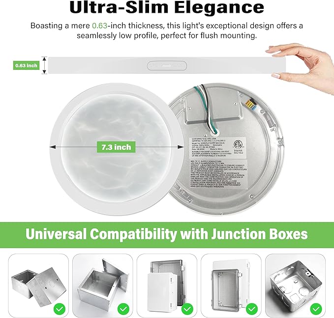 7.3" Flush Mount Ceiling Light Dimmable with ETL CERT, 5CCT LED Ceiling Lights Moon Style Round Ceiling Light Fixture for Bedroom, Bathroom, Kitchen, Hallway, Basement, Closet,White 1Pack