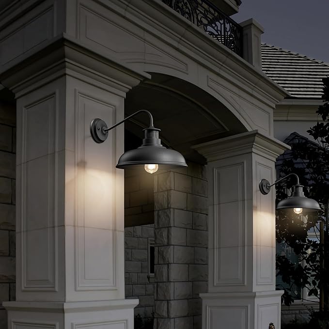 Set of 2 Gooseneck Outdoor Wall Lights Fixtures,Dusk to Dawn Motion Sensor Wall Sconce Farmhouse Barn Lamp for Patio,3 Modes Dimmable Exterior Porch Light Wall Mount Lighting with Rotary Dial Control