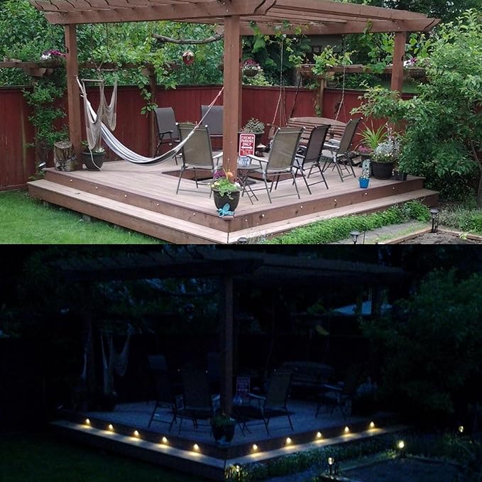 LED Outdoor Deck Lights Kits, Φ1.38in Warm White 10 Pack Bronze, Low Voltage 12V DC IP65 Waterproof, Electric Wired Recessed Stair Step Riser Mini Under Landscape Lighting for Exterior Floor