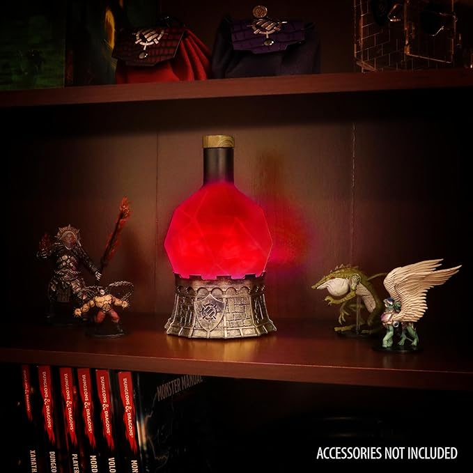 ENHANCE Gaming Sorcerer's Health Potion Light with Swirling Mystical Brew - Potion Bottle Mood Light Prop for Tabletop Game Immersion, Playroom, Desk Decor - Soft Glowing Whirling Goblet (Red Elixir)