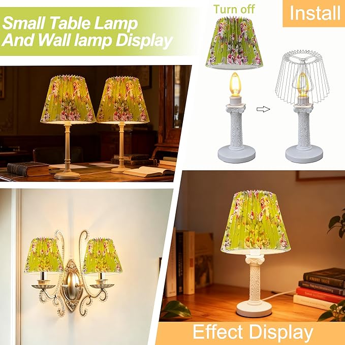 Small pleated lampshade chandelier shades set of 6. Lampshade for Wall Lamp.chandelier shades.small table lamps.For Cutting Edge bulbs.light bulb shade.chandelier light covers.4" X 5" X 6"