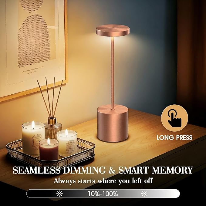 Cordless Table Lamp – 2 Pack Rechargeable Table Lamps, 5000mAh Battery Operated Lamp with 3-Color Dimmable Light, Outdoor Table Lamp for Bedroom, Restaurant, Patio, Home Décor (Rose Gold)