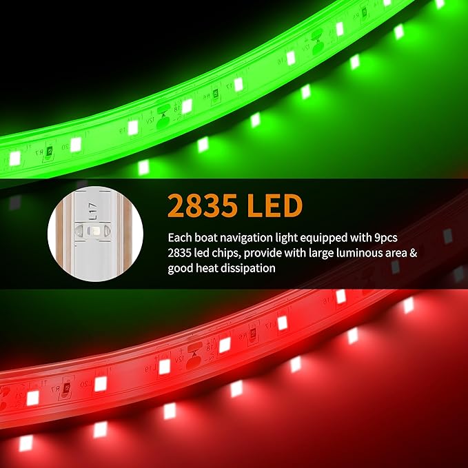Boat Navigation Lights, Boat Red and Green Bow Lights Navigation Lighting for Boats Led Deck Lighting for Night Fishing, Yacht, Kayak, BassBoat, PontoonBoat