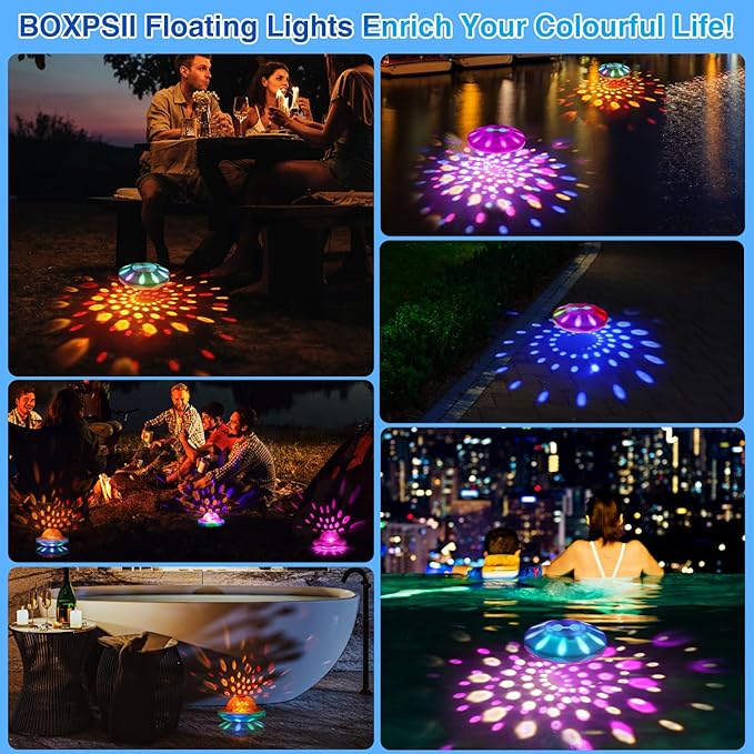 Floating Pool Lights(4 PACK), Pool Lights for Inground Pools with 6 Dynamic Lighting Effects, Rechargeable IP68 Waterproof RGB Upper and Lower Color Changing Pool Lights that Float for Hot Tubs