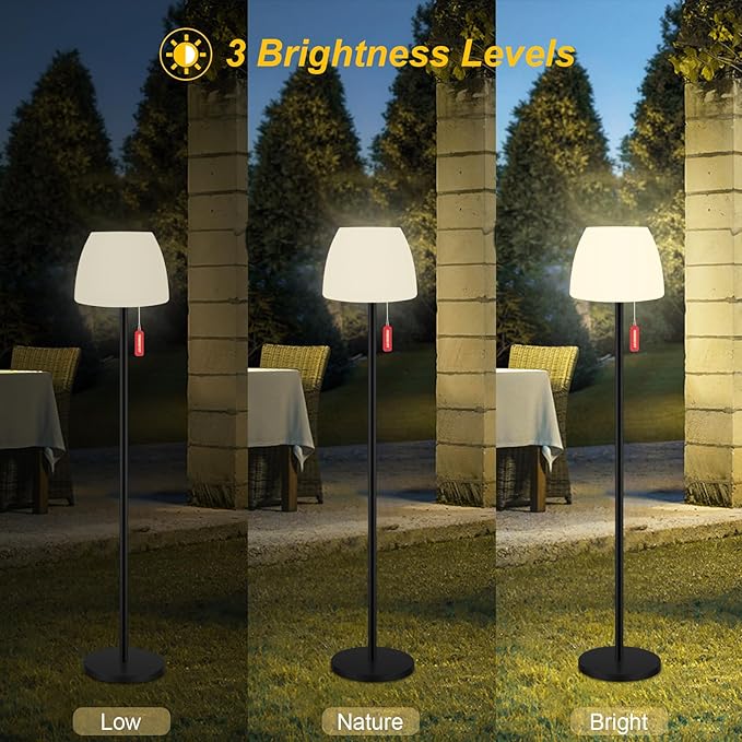 Outdoor Floor Lamp Solar Outdoor Lamps for Patio Waterproof Shower Lamp,LED Cordless Floor Lamp with Light Sensor,Rechargeable Dimmable Floor Lamp Warm White+RGB Solar Lamp for for Garden