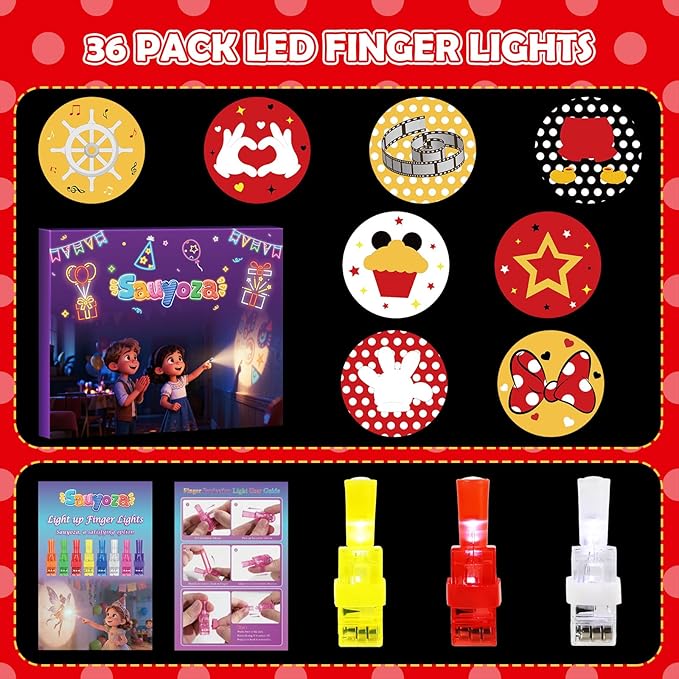 36 Pack Mouse Themed Party Favors LED Finger Lights, Classic Cartoon Goodie Bag Stuffers Classroom Treasure Box Prizes, Glow in the Dark Party Gifts for Kids