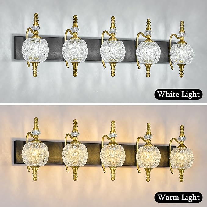 Modern Crystal Bathroom Vanity Lights Fixtures Over Mirror Black Gold Vintage 5-Lights 36 Inch Bathroom Light Fixtures Glass Crystal Vanity Lights