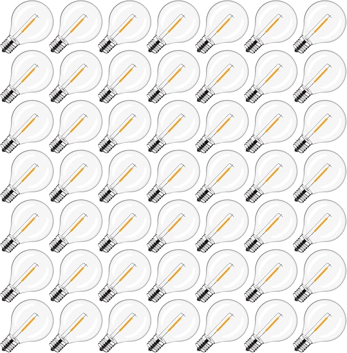 50Pack Plastic C7/G40 Replacement LED Light Bulbs - 0.6W Equivalent to 7W Incandescent Bulbs 2700K, E12 Screw Base Shatterproof & Waterproof LED Globe Light Bulbs for Outdoor String Lights