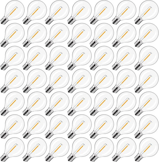 50Pack Plastic C7/G40 Replacement LED Light Bulbs - 0.6W Equivalent to 7W Incandescent Bulbs 2700K, E12 Screw Base Shatterproof & Waterproof LED Globe Light Bulbs for Outdoor String Lights