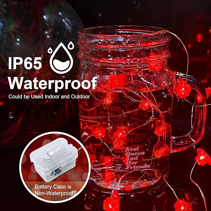 AIKEI 2 Pack Valentines LED Fairy Lights Battery Operated, Red Heart String Lights Waterproof 7 Feet 20 Led Firefly Starry Lighting for Wedding Party Bedroom Table Valentine's Day Decoration
