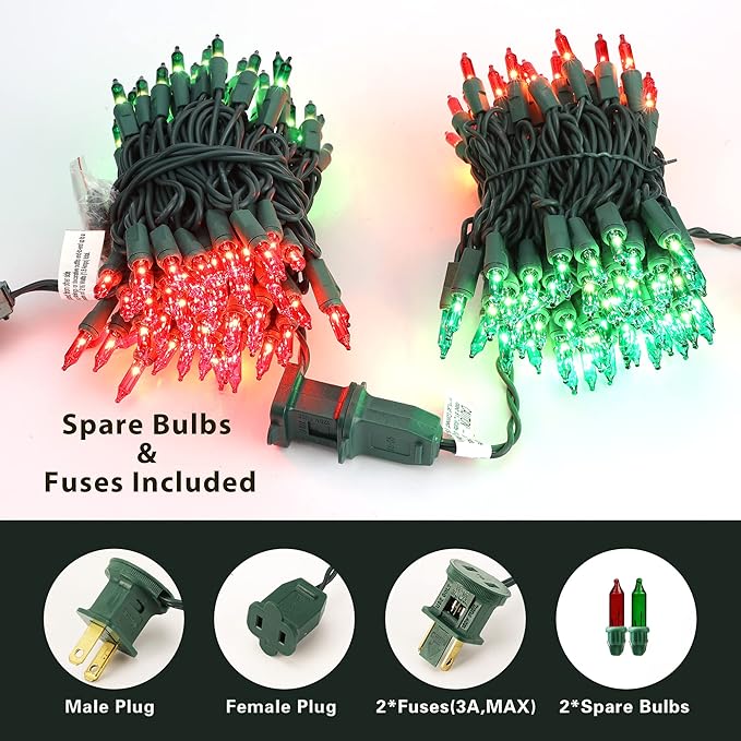 ODEETRONIC Red & Green Christmas String Lights, 21.63ft 100 Count Incandescent String Lights Connectable, UL Certified Christmas Mini Lights, Green Wire Tree Lights for Indoor Outdoor Party Yard Decor