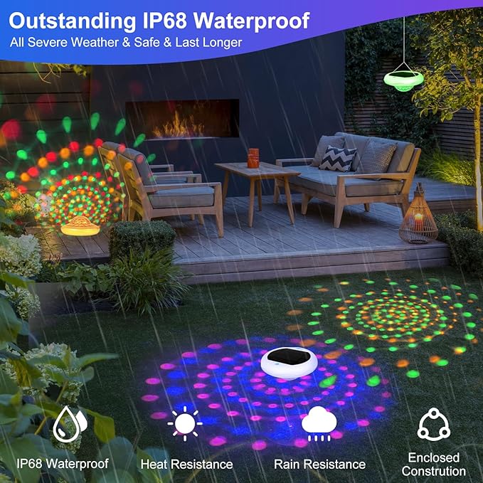 2-in-1 Solar and Rechargeable Floating Pool Lights: 6.7" Pool Lights That Float 6 Dynamic Modes with Remote IP68 Waterproof Hang RGB Upper and Lower Bathtub Light for Garden Pond 1 Pack