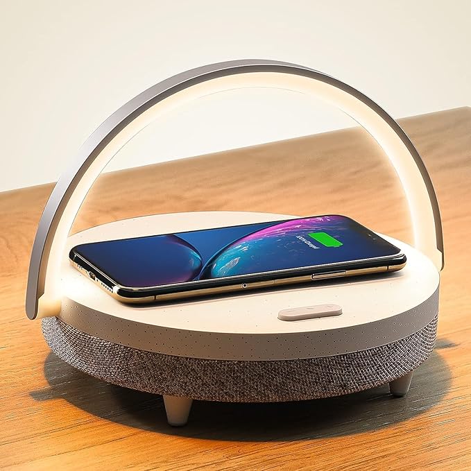 EZVALO Gifts for Women, 4-in-1 Bluetooth Speaker, Bedside Lamp with Wireless Charger, Dimmable Night Light and Phone Holder, Birthday Gifts for Teens, Families and Friends