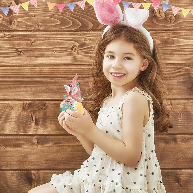 Easter Campfire Flickering Nightlight, Easter Night Light Plug Into Wall with Switch, LED Lamp for Hallway Stair Bedroom Easter Decoration (Pink Gnome)