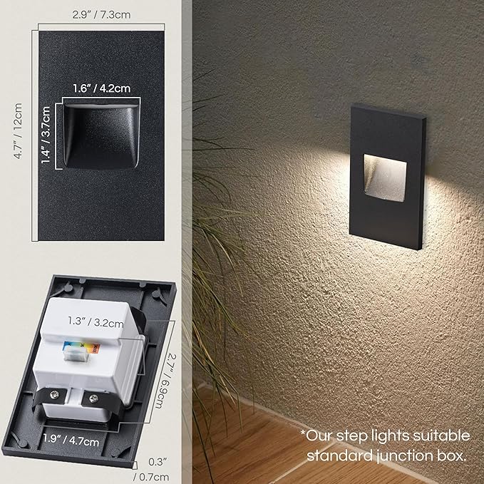 FTL Stair Lights Indoor LED Outdoor Step Lights, 12V Low Voltage Deck Step Lights Color Changing 3000K/4000K/5000K 3.5W 150LM Stairway Light, Vertical Waterproof Black Aluminum, 4-Pack
