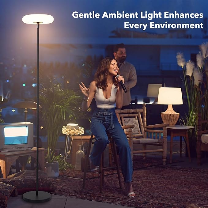 Outdoor Floor Lamp, 100% Solar Powered Floor Lamp for Patio Decks Lawn Pool Garden Outdoor Spaces, Fully Weatherproof