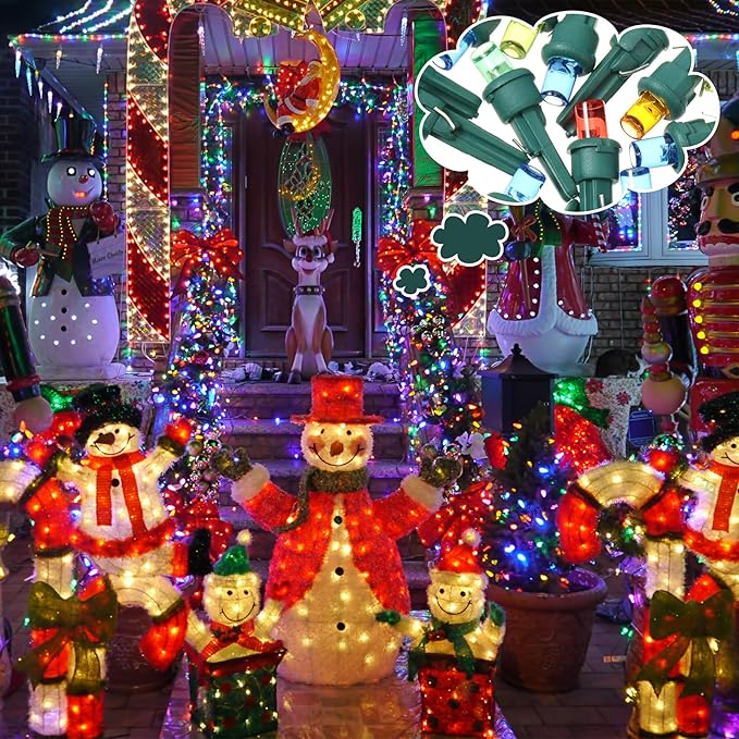 Honoson 48 Count 5 mm LED Halloween Replacement Bulbs Bulk Wide Angle Christmas Light Xmas Tree String Replacement Festival Light Decoration (Green Base with Multicolor Bulb)