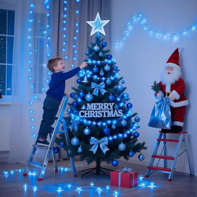 Blue Christmas Lights, Snowflake String Lights, 20FT 40 LED Mini Twinkle Lights Indoor, Rechargeable Fairy Lights Battery Operated with 8 Modes & Timer for Bedroom Party Home Xmas Tree Decorations