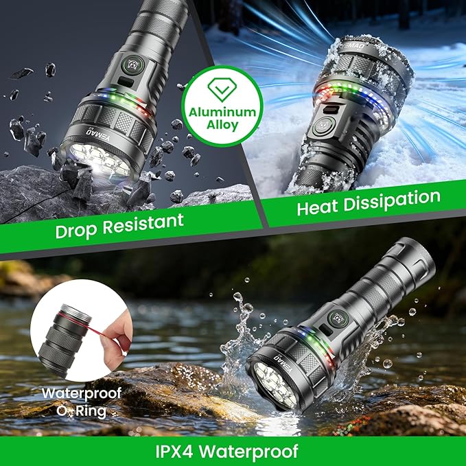 7200 High Lumen Super Bright Rechargeable Flashlight 19 Modes,5000mAh Led RGB Ambient Marquee Flashlight with Memory,High Powered Tactical Flashlight with Camp Light for Home Mergency and Ourdoor Uses