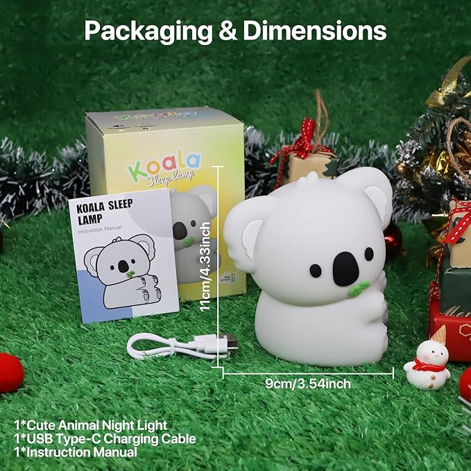 Cute Koala Night Light for Kids Rechargeable, Battery Operated Nightlight 3 Level Dimmable with RGB&Timer, Silicone Touch Nursery Lamp for Baby Girls Boys Bedroom Gifts