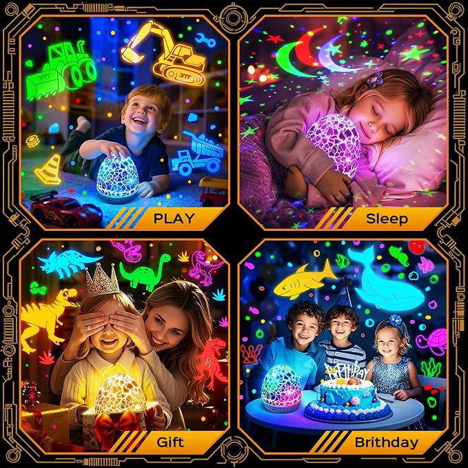 PIKOY Dinosaur Toys for Kids 3-5 Easter Gifts for Kids Toys Night Light Projector Dinosaur Eggs Easter Eggs Night Light for Kids | 15 Sounds & 3D Films | 31Colors & Remote Control | Beast Truck