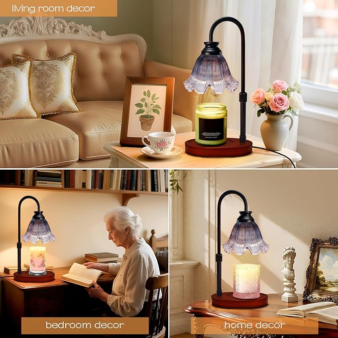 Candle Warmer Lamp with Timer: Birthday Gifts for Women, House Warming Gifts New Home Decor – Height Adjustable Candle Lamp for Mom, Anniversary - Walnut Solid Wood Base, with 2 Bulbs