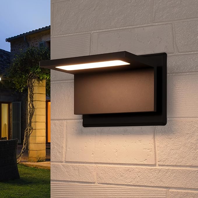 Outdoor Wall Light LED Lamp Modern Wall Sconce Lighting Lantern Fixture Waterproof Black Aluminum Lights for Porch Front Door Garden Yard Patio 680Lm 3000K 2 Pack