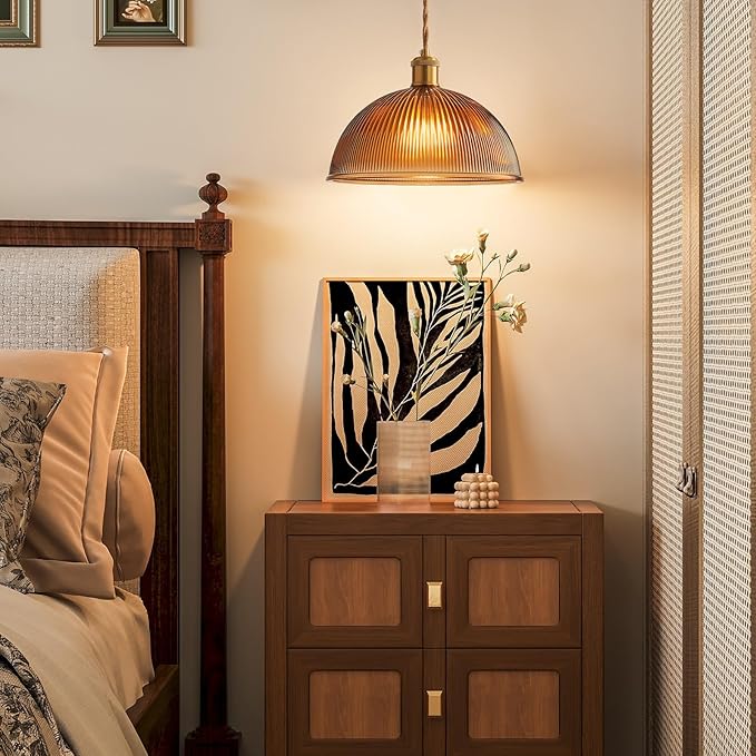 Plug in Pendant Light: Amber Hanging Lamp Plug in Pendant Lamp, Glass Pendant Lighting for Kitchen Island, Bedroom, Dining Room, Living Room, No Bulb